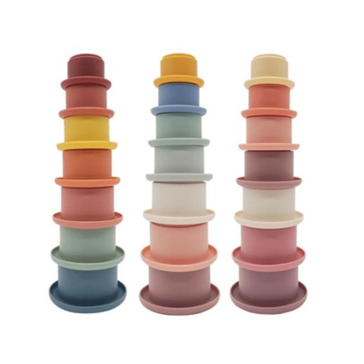 Baby Silicone Hourglass Stacking Cup Montessori Educational Toy Intelligence Gift Toys Stacking Ring Tower Toy Infant Bath Play