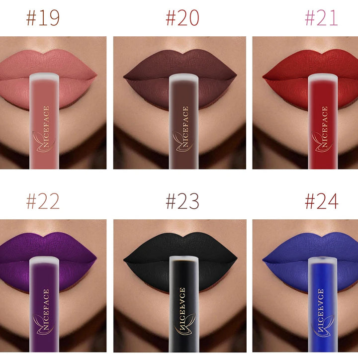 NICEFACE Matte Velvet Lip Glaze Waterproof Long Lasting Not Easy To Fade Lip Gloss Silky Smooth Sexy Lipstick Women Maquillage