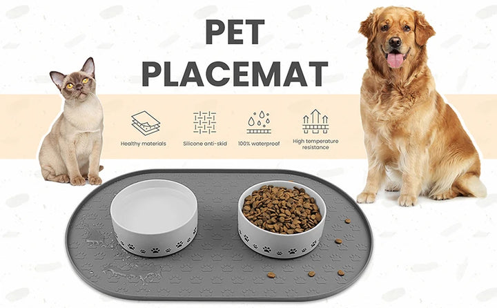 Dog Food Mat Pet Placemat Cat Bowl Pad Cats Drinking Feed Mats Easy to Clean Non-Slip Silicone Round Pet Feeding Water Supplies