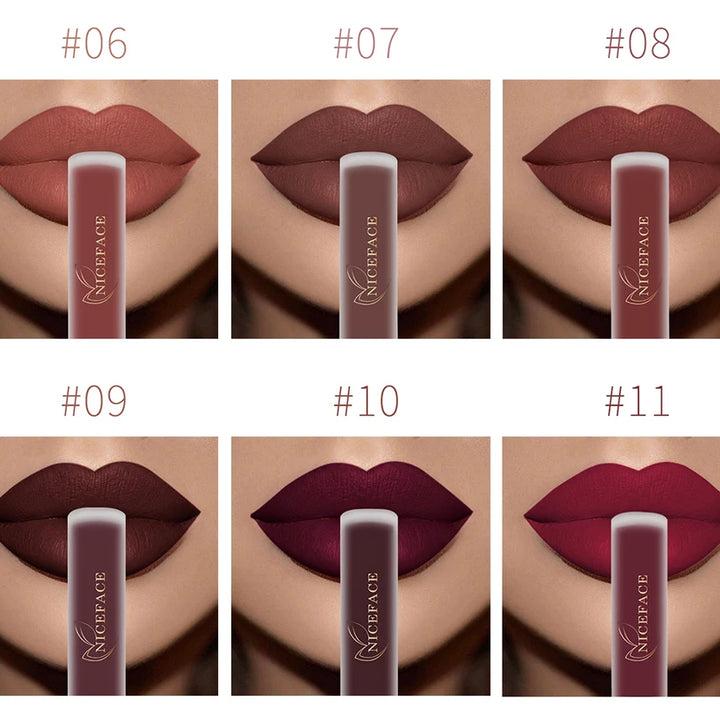 NICEFACE Matte Velvet Lip Glaze Waterproof Long Lasting Not Easy To Fade Lip Gloss Silky Smooth Sexy Lipstick Women Maquillage