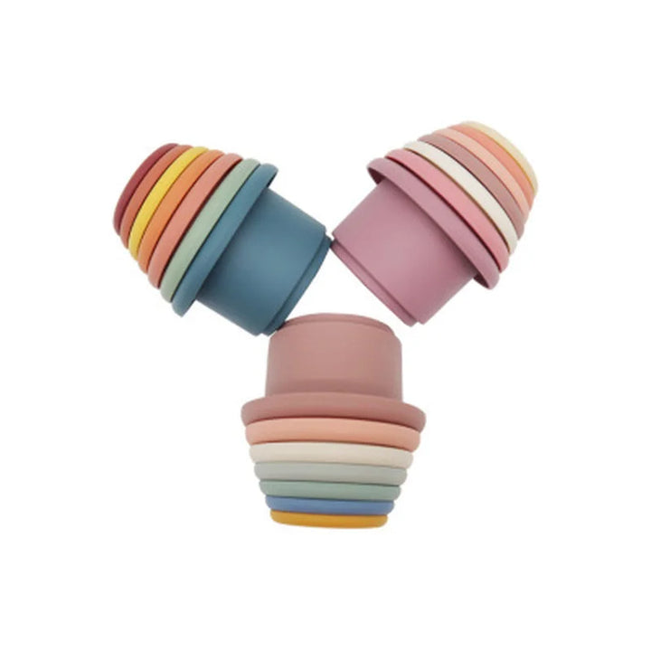 Baby Silicone Hourglass Stacking Cup Montessori Educational Toy Intelligence Gift Toys Stacking Ring Tower Toy Infant Bath Play