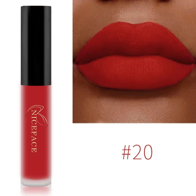 NICEFACE Matte Velvet Lip Glaze Waterproof Long Lasting Not Easy To Fade Lip Gloss Silky Smooth Sexy Lipstick Women Maquillage