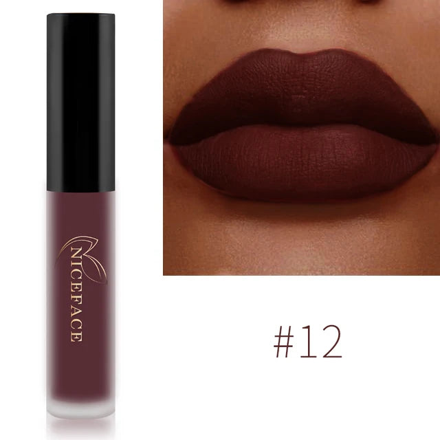 NICEFACE Matte Velvet Lip Glaze Waterproof Long Lasting Not Easy To Fade Lip Gloss Silky Smooth Sexy Lipstick Women Maquillage