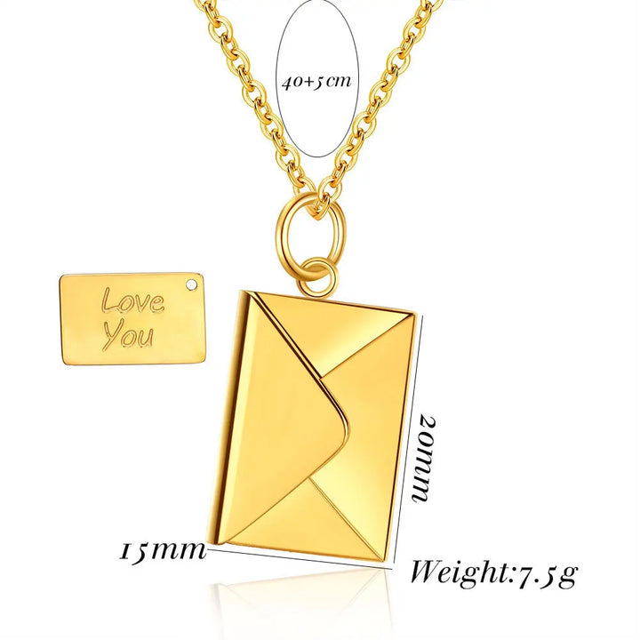 Love Letter Envelope Pendant Necklace Romantic Stainless Steel Jewelry Confession Love You For Valentine Day Gifts Wholesale