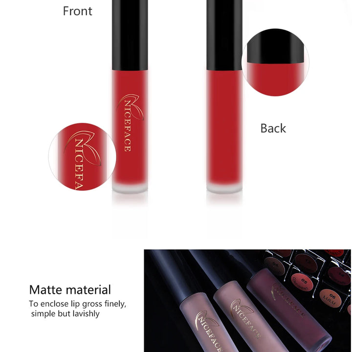 NICEFACE Matte Velvet Lip Glaze Waterproof Long Lasting Not Easy To Fade Lip Gloss Silky Smooth Sexy Lipstick Women Maquillage