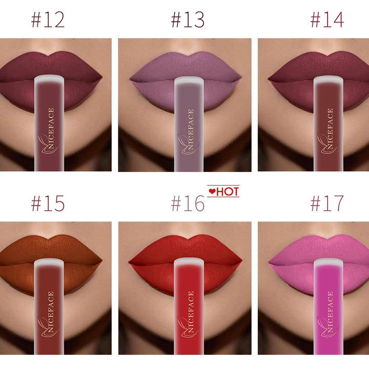 NICEFACE Matte Velvet Lip Glaze Waterproof Long Lasting Not Easy To Fade Lip Gloss Silky Smooth Sexy Lipstick Women Maquillage